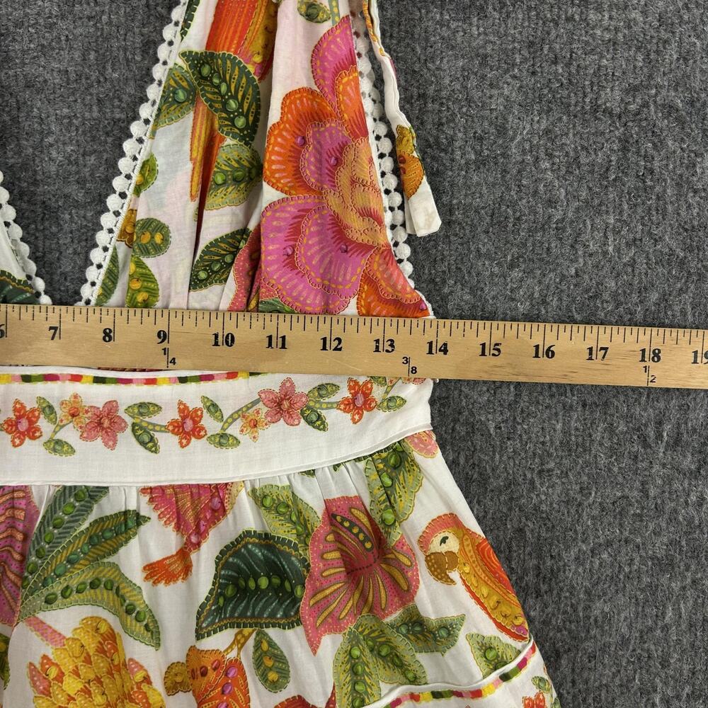 Farm Rio Dress Small Macaw Bloom Tiered Mini Sundress Crochet Boho Tropical - Picture 15 of 16
